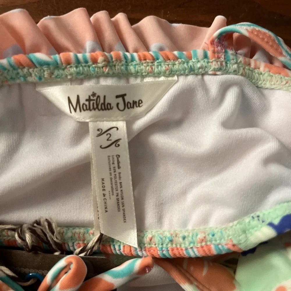 NEW Matilda‎ Jane Girls Bikini Top Pink Green Tropical Floral Print SIZE 2 New